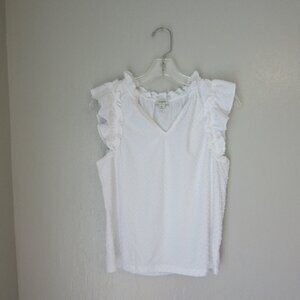 J. CREW White Pullover Ruffled Short Cap Sleeve V-Neck Blouse Size Small